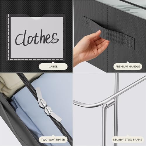 CYhom Under Bed Storage Bins Frame Storage Box Oxford Fabric Sturdy Underbed Container Foldable Stackable Large Capacity Clothes Organizer - Image 4
