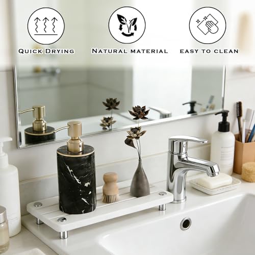2PCS Instant Dry Sink Caddy for Bathroom Counter, Durable Kitchen Sink Organizer, Diatomite Stone Drying Tray, Upgrade Water Absorbing Stone Tray for Sink, Anti-Slip Stone Soap Tray -White - Image 5