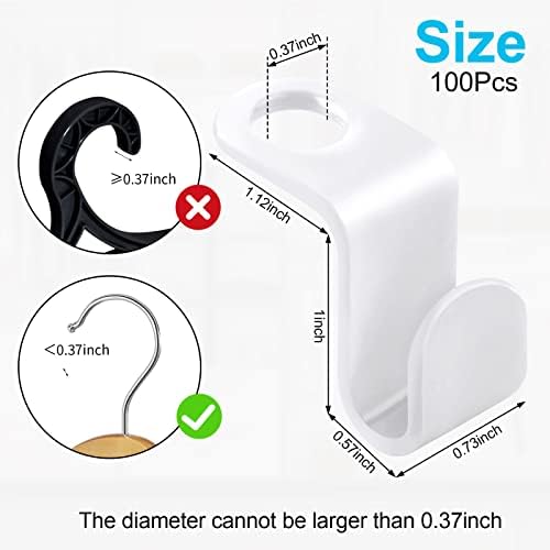 100 PCS Space Saving Hanger Hooks and Clips for Plastic Hangers (White) - Image 2