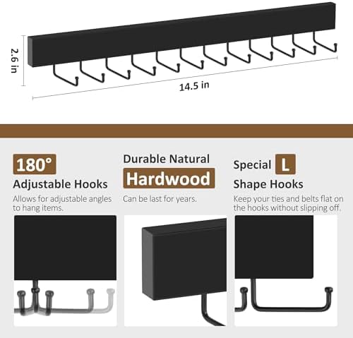 ZEDODIER 2 Pack Tie Rack & Belt Hanger Wall Mounted, Wooden Tie Organizer - Image 4