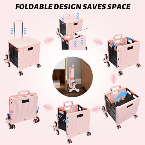 FELICON SELORSS Folding Utility Climber Cart Portable Rolling Crate-Pink - Image 4