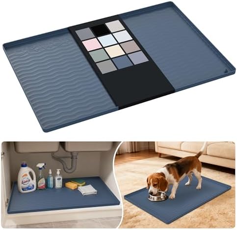 URMONA Waterproof Silicone Under Sink Mat 28'' x 19'' Shelf Liner for Kitchen and Bathroom, Cabinet and Counter Protector, Storage and Organizers, Litter Mat, Pet Cat Puppy Essentials(Light Grey) by URMONA