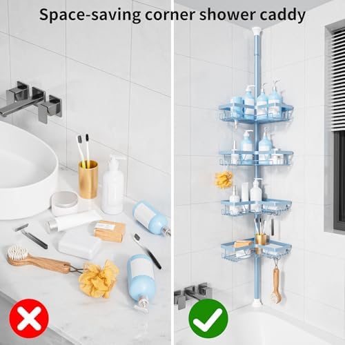 KEGII Shower Caddy Tension Pole, L-Shaped Corner Bathroom Organizer, Blue - Image 7