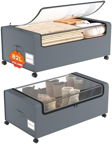Webetop 12 Inch Under Bed Storage Containers, Rolling Organizer 2 Pack Grey by Webetop