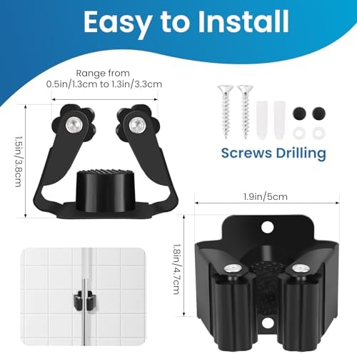 Broom Holder Wall Mount, 4PCS Broom Hanger Wall Mount, Stainless Steel Heavy Duty Mop Holder Broom Mop Hanger Wall with Screws, Garden Outdoor Tool Organizer Rack Broom Hanger (Black) - Image 2