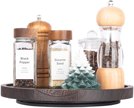 Wood Lazy Susan Turntable Kitchen Decor Round Table Tray, 10" Dark Brown - Image 3