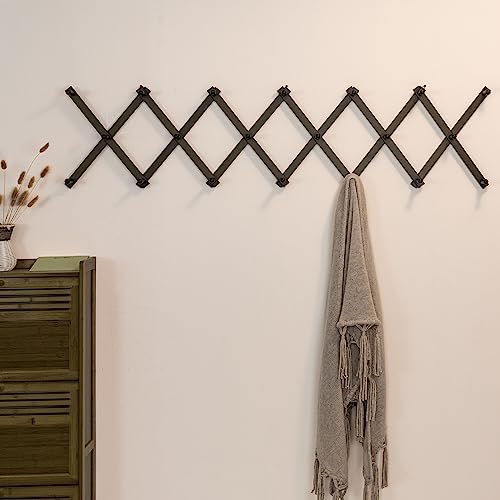 SKOLOO Hat Rack for Wall with 20 Hooks, Solid Wooden, Modern, Expandable Coat Rack Wall Mount for Coats, Hats, Bags, Baseball Caps, Dark Walnut Color - Image 2