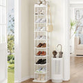 Hzuaneri 10 Tiers Vertical Shoe Rack, Narrow Shoe Tower, Tall Shoes Shelf with 2 Hooks, Adjustable Shelves, Corner Shoes Shelves for Small Spaces, Entryway, Living Room, White SR11213W by Hzuaneri