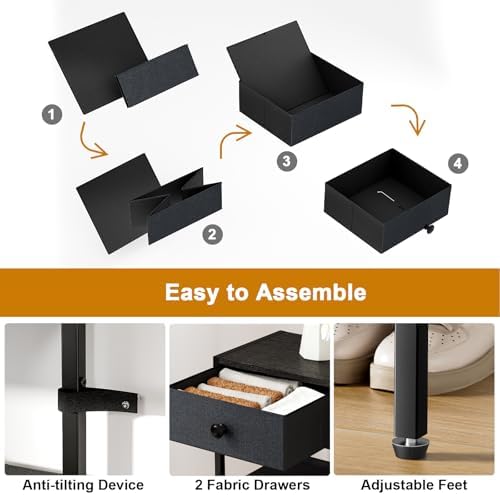 5 Tier Shoe Rack with 2 Drawers Black Grey - Image 5