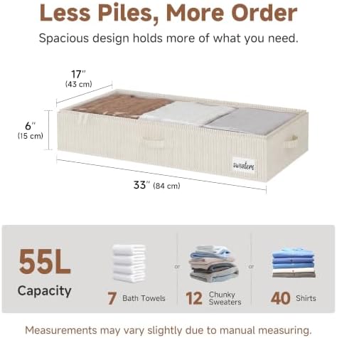 StorageWorks 6 Inch Low Profile Under Bed Storage Containers with Clear Lid | Reinforced Structure, Resists Sagging, Handles & Label Holder, Foldable Stackable Closet Storage for Clothes, Blankets, Toys - Image 2