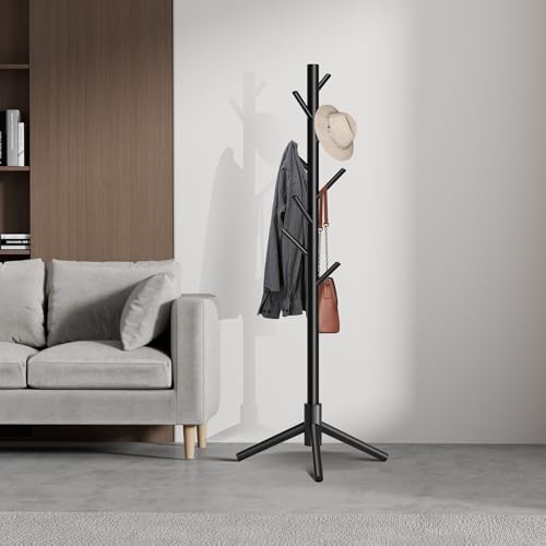 8-Hook Freestanding Coat Rack 3 Adjustable Heights Sturdy Black - Image 2