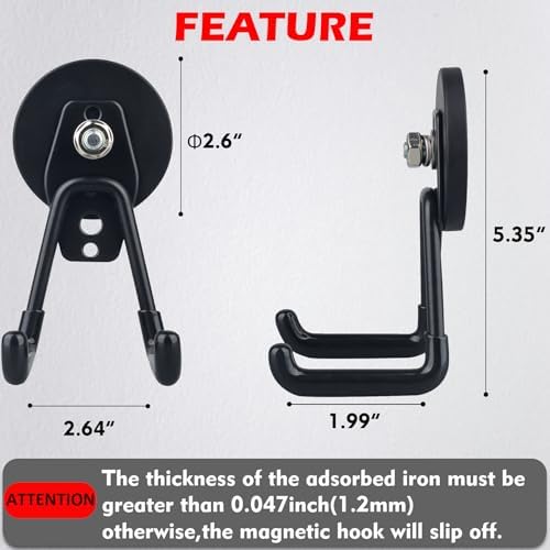 MUTUACTOR Heavy Duty Magnetic Hook,2PCS Anti-Slip Storage Magnet Hooks for Organizer, Magnetic Mount Garage Double Utility Hooks Hanging Impact Drivers Garden Hoses Hardware Box - Image 5