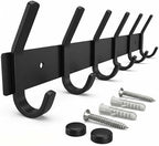 Coat Rack Wall Mount – 17 Inch Stainless Steel Hook Rail with 6 Double Coat Hooks for Hanging – Wall Mounted Entryway Organizer for Coats, Hats, Bags, Towels, Robes, Bedroom or Bathroom - Black by SAYONEYES