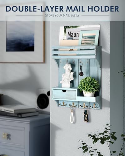 Rebee Vision Key Holder Wall Mount with Drawer & Shelf for Entryway, Blue - Image 4