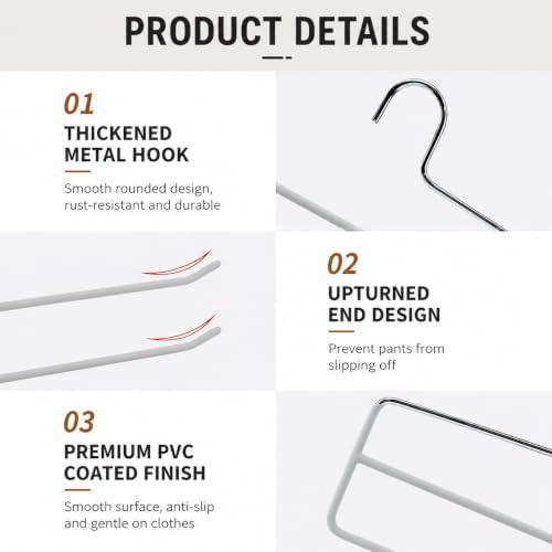 Pants Hangers for Closet, Open Ended 2 Tier Hanger with Space Saving Dual Layer Design, Non Slip PVC Coated Metal Construction, Closet Storage Solution for Pants, 10 Pack, Gray - Image 7