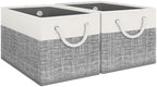 Fab totes Storage Bins 2-Pack, Foldable Storage Baskets for Organizing Toys, Books, Shelves, Closet, Large Storage Box with Rope Handles, Sturdy Organizer Bins, White & Grey by Fabtotes