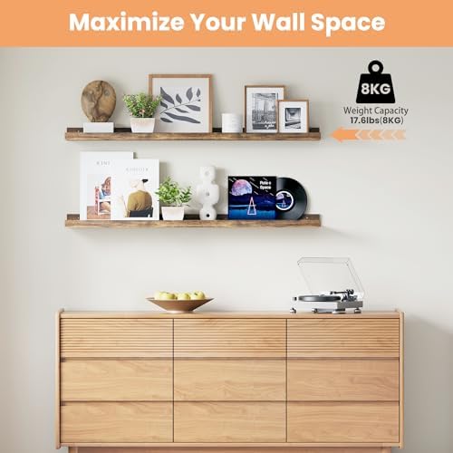 upsimples Floating Shelves for Wall Decor and Storage, Brown, 6Pcs 47.3'' - Image 4