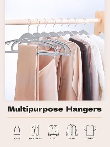 HOUSE DAY Slim Plastic Hangers with Non Slip Rubber Pads, 30 Pack, Grey | Space saving closet organizer, heavy duty S-shape, rubber grip pads help keep shirts, suits, coats, pants, skirts in place - Image 2