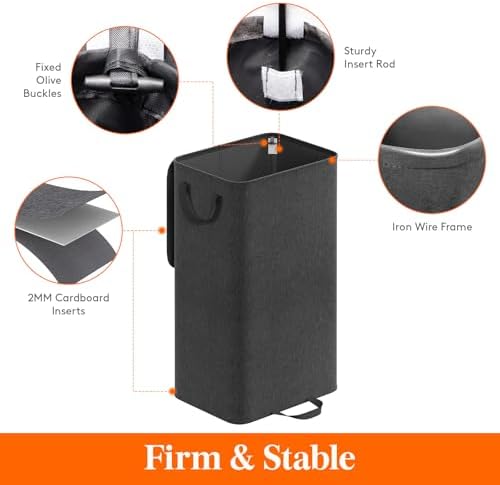 Lifewit Single Laundry Hamper with Lid, Removable Laundry Bags, Black - Image 2