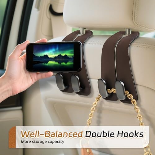 Car Seat Headrest Hooks, 4PCS Universal Car Purse Hook Leather Car Bag Hook - Image 3
