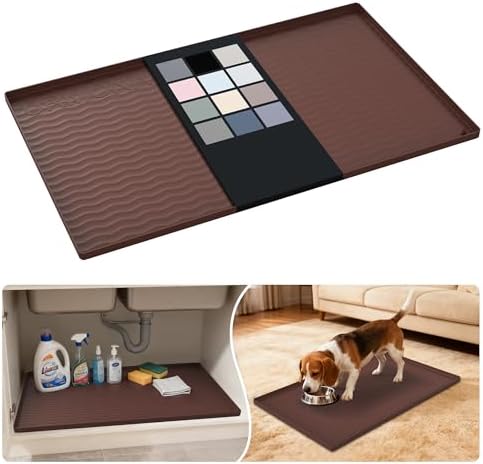 URMONA Waterproof Silicone Under Sink Mat 31'' x 19'' Shelf Liner for Kitchen and Bathroom, Cabinet and Counter Protector, Storage and Organizers, Litter Mat, Pet Cat Puppy Essentials(Brown) by URMONA