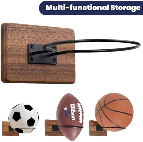 Basketball Holder Wall Mount, Solid Wood Ball Holder for Storage Soccer Volleyball Football Autograph Ball Metal, Basketball Rack Display for Boys Sports Accessories Organizer & Wall Decor - Image 3