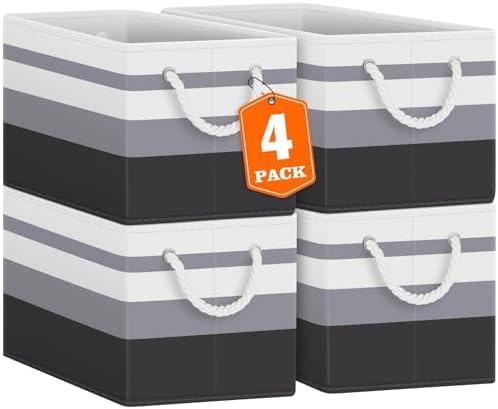 Fab totes Storage Bins 4-Pack, Foldable Storage Baskets for Organizing Toys, Books, Shelves, Closet, Large Storage Box with Rope Handles, Sturdy Organizer Bins,Gradient Grey by Fabtotes