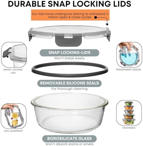 Razab 30 PC Glass Food Storage Containers with Lids - Reusable Glass Meal Prep Containers for Lunch and Leftovers - Airtight & Leakproof Snap Locking Lids - Oven, Freezer, Microwave & Dishwasher Safe - Image 3