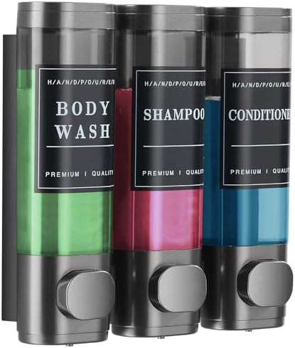 Shampoo and Conditioner Dispenser,Shower Dispenser 3 Chamber No Drill Wall-Mounted Shampoo Dispenser for Shower Wall Mounted Shower Soap Dispenser for Bathroom Hotel Large Capacity，Dark Gray by CaboDeseado