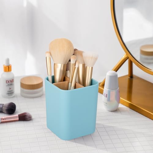 Bamboo Toothbrush Holder for Bathrooms Toothpaste Organizer - Blue - Image 3