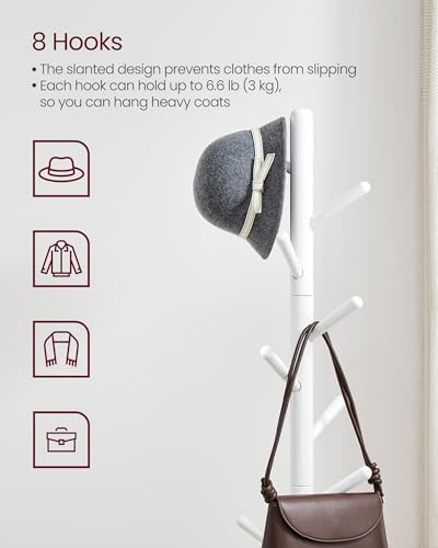 VASAGLE Solid Wood Coat Rack, Free Standing Tree-Shaped Coat Rack with 8 Hooks, 3 Height Options, for Clothes, Hats, Bags, Living Room, Bedroom, Home Office, Cloud White URCR01WT - Image 3