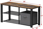 Simple Houseware Wooden Top Shoe Rack Bench with Bins, Rustic Brown - Image 3