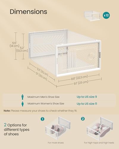 SONGMICS Stackable Shoe Boxes, Foldable, Ventilated Clear, Set of 12 - Image 5