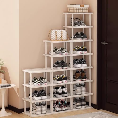 SAN HE Bamboo Shoe Rack 17 Tier- Vertical Shoe Rack for Small Spaces, Tall Narrow Shoe Rack Organizer for Closet Entryway Corner Garage and Bedroom,Skinny Shoe Shelf with Free Stackable DIY by SANHE