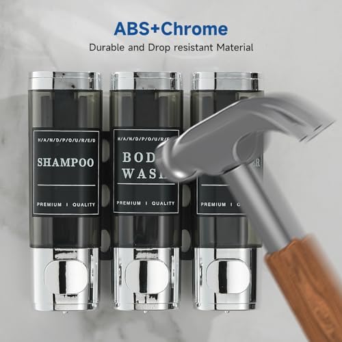 Shower Shampoo Dispenser 3 Chamber No Drill Wall-Mounted,Shampoo and Conditioner Dispenser Shampoo for Shower Wall Mounted Body Wash for Bathroom,Chrome - Image 3