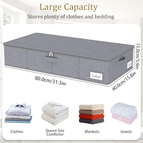 Yawinhe 48L Foldable Underbed Storage Bags, 2 Pack Closet Organizer,Grey - Image 5