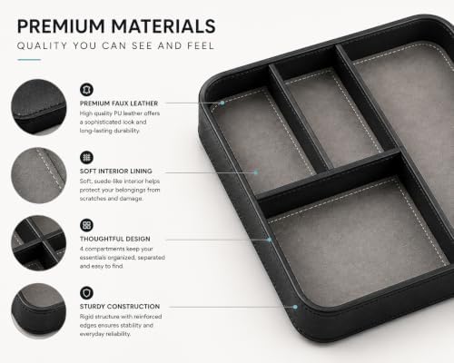 Leather Valet Tray for Men, Premium Faux Leather Nightstand Organizer with Covered Storage, Catchall Tray for Wallet, Watch, Keys, Phone, Glasses & Everyday Essentials - Image 5