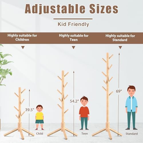 Haddockway 3 Adjustable Freestanding Wooden Coat Rack Stand 8 Hooks,Hallway - Image 5
