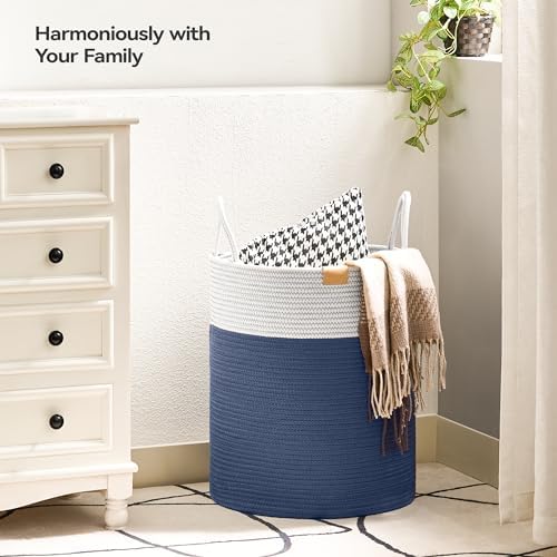 Nunsino Laundry Hamper 62L,Large Laundry Basket for Clothes,Decorative Storage Basket for Blankets,Cotton Rope Woven basket for bedroom,Navy Blue - Image 2