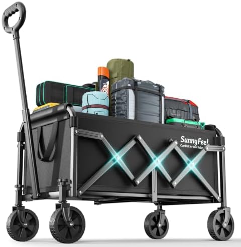 SUNNYFEEL Lightweight Folding Wagon Cart, 350LBS Portable Wagon Carts Foldable for Shopping Camping Garden Beach,Black by SunnyFeelCamping
