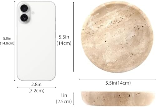 Small Natural Marble Jewelry Tray Key Plate Holder Dish Trinket Decor Catch All Bowl for Ring Earring Stone Gift for Women Daugther,Beige Travertine，5.5" - Image 2