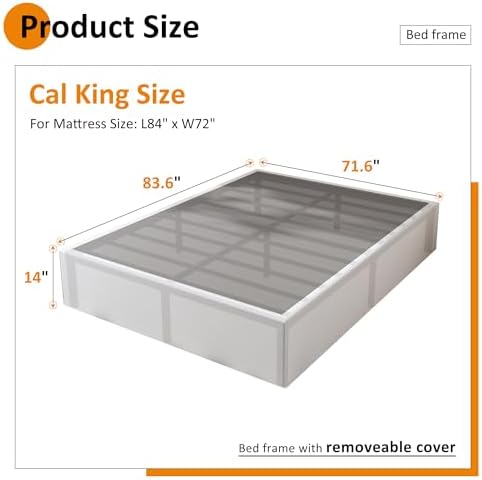 Maenizi Cal King Bed Frame with White Fabric Cover, 14 Inch Heavy Duty Metal Platform Support Up to 3000 lbs with Steel Slats, No Box Spring Needed, Easy Assembly, Noise Free, Black - Image 2