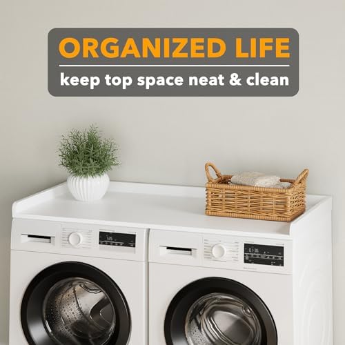 SpaceAid Washer Dryer Countertop, Laundry Wood Shelf Topper with Edge, 54" Width x 27.5" Depth Cover Guard Organizer for Washer and Dryer Laundry Hamper Counter Storage Organization (White) - Image 5