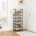 LANTEFUL 7 Tiers Shoe Rack 18-20 Pairs Boots Organizer Storage Sturdy Narrow Shoe Shelf for Entryway, Closets with Hooks, Black - Image 2