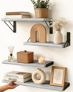 BAYKA Wall Shelves for Bedroom Decor, Wood, Gray White, Set of 4, 16in by Bayka