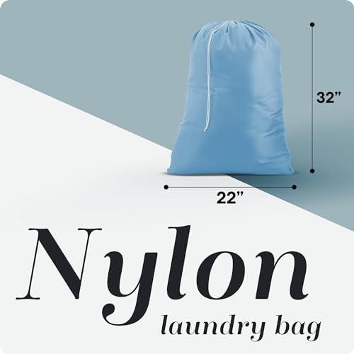 Nylon XL Laundry Bag - Locking Drawstring Closure, Machine Washable, These Large Bags Will Fit a Laundry Basket and Strong Enough to Carry up to Two Loads of Clothes (Light Blue | 22" x 32") - Image 2