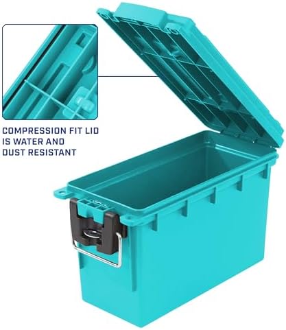 Sheffield 12633 Ammo Storage Box, Stackable .30 Cal Field Boxes, Water and Dust Resistant, Lockable Storage Box with Handle, Secures Hunting Gear, Supplies, and Bullets, Made in USA, Teal,(Pack of 6) - Image 4
