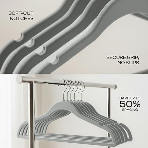 Utopia Home Velvet Hangers, Grey, 50 Pack | Luxury Non-Slip Slim Pant & Coat Hangers | Strong Space-Saving Clothes Hangers | 360° Swivel Hook - Image 3
