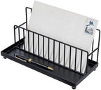 MyGift Industrial Matte Black Metal Wire Tabletop Mail Holder and Pen Storage Tray, Home Office Desk Accessories Organizer with Letter Card Envelope Rack by MyGiftHome