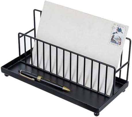 MyGift Industrial Matte Black Metal Wire Tabletop Mail Holder and Pen Storage Tray, Home Office Desk Accessories Organizer with Letter Card Envelope Rack by MyGiftHome